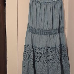 Blue Smocked Tiered Maxi Skirt for Casual Wear